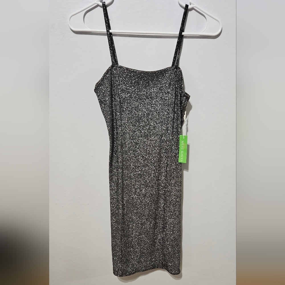 Nwt Forever 21 Black Glitter Party Dress Adjustable Spaghetti Straps Small B10